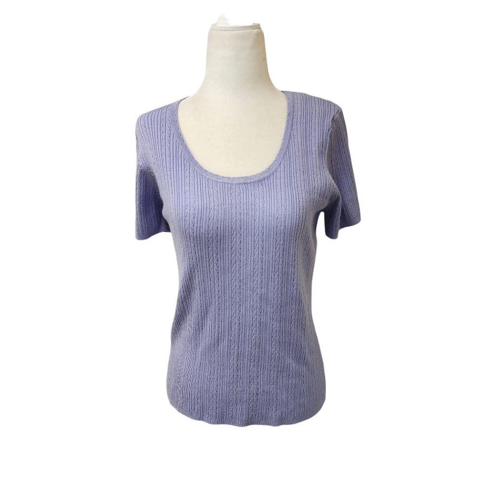CB Design Purple Knit Short Sleeve Sweater Top Women's Large Cottage Whimsical